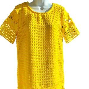 790) Depri Yellow Eyelet Lined Short Sleeve Dress Size Large